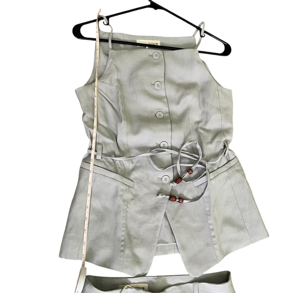 Zara Light Blue Beaded Belt Vest & High-Waisted Straight Leg Pants Co-Ord Set XS - Picture 13 of 16